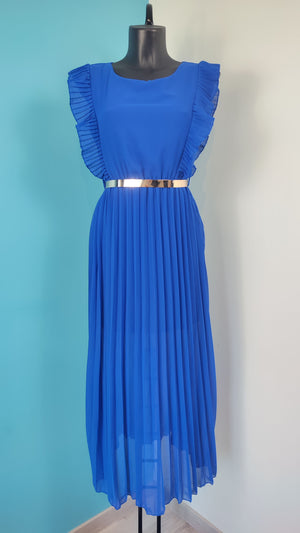 Robe longue à volants bleu roi