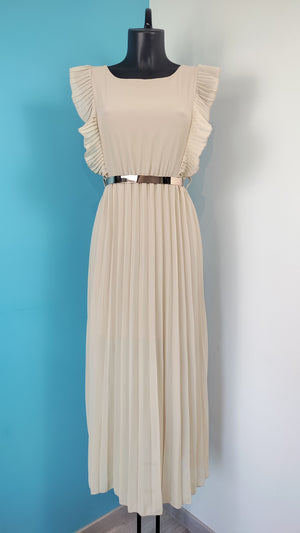 Robe longue à volants beige