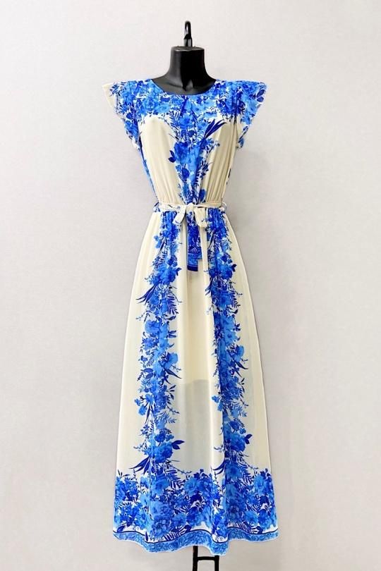 Robe longue croisée Claudia bleu roi