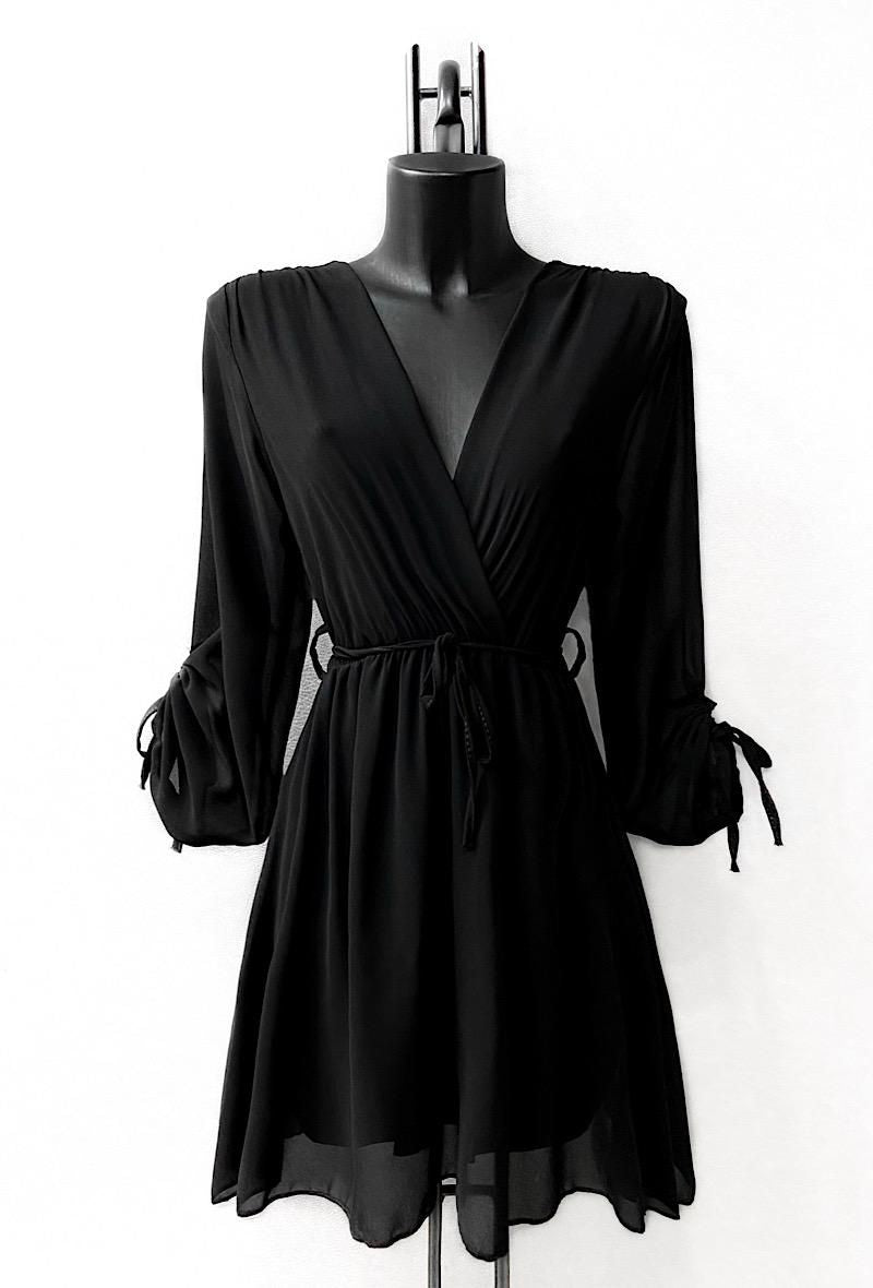 Robe courte à ceinture Diane noire unie