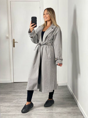 Manteau long à ceinture gris